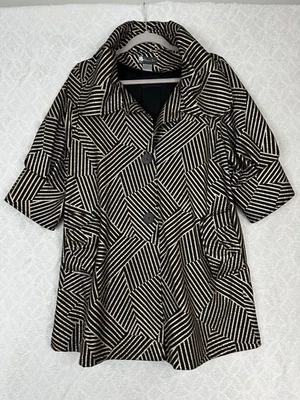 Chaqueta Columpio Damee Inc Mediana Negra Dorada Abstracta Rayas Bolsillos Usable Artística Foto 1 de 4