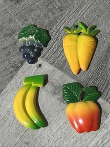 Vintage Refrigerator Magnets Fruit Apple Banana Carrot Grape Lot W12 - Picture 1 of 3