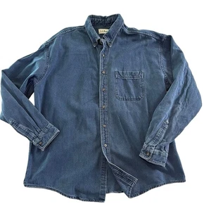 Vintage LL Bean Men Button Down Shirt Size XL Blue Long Sleeve Woven Cotton AY45 - Picture 1 of 9