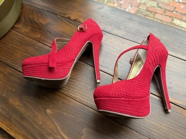 Women's High Heel Stiletto SIZE 6 Material Girl Red Ankle Strappy Y2K Party - Image 1 of 4