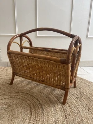 Porte-revues Journaux Vintage en Rotin – 44x28x43 cm – Déco Bohème - Photo 1/4