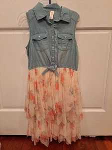Justice Denim Sundress Size 14/16 Nwot Flowing Flowered Skirt - Picture 1 of 7
