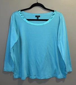 Talbots Woman Petites Luxe Satin Trim T-Shirt XP 12 Blau Supima Baumwolle/Micro Modal - Bild 1 von 11
