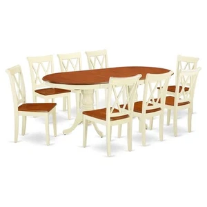 East West Furniture Plainville 9-Piece Wooden Dining Set in White/Cherry - Picture 1 of 9