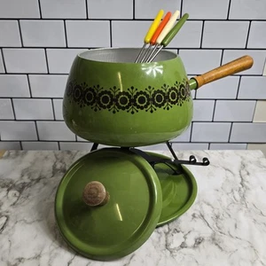 JUEGO DE OLLA DE FONDUE DE METAL VERDE AGUACATE MCM GAILSTYN DE COLECCIÓN HECHO EN JAPÓN - Imagen 1 de 9
