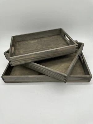 3 Bandejas Decorativas de Madera Natural - Estilo Casa de Campo Rústica Foto 1 de 4