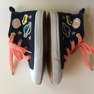 Space Sneakers Shoes Girls 8 Toddler Planets Saturn Stars Navy Blue STEM - Picture 1 of 7