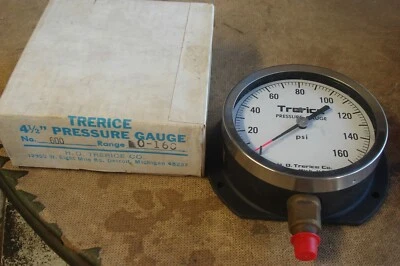 NOS 160 PSI TRERICE 4.5" Pressure Gauge 0-160 PSI No. 600 USA Made !!! - Image 1 of 4