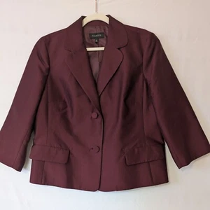 Talbots Blazer Jacket Career Office Silk Blend Button Front Burgundy Size 16 New - Picture 1 of 7