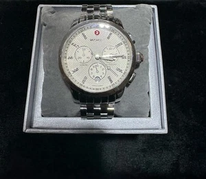 Michele Uptown MW25A00A0942 Steel Diamond Wave Dial 39mm Ladies Watch W/ B&P - Picture 1 of 5