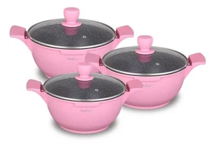 Kochtopf Kasserolle Topf Set 6-tlg mit Glasdeckel Cheffinger pink LC-01 - Bild 1 von 7