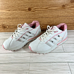 Koling Air Leather Sport Shoes, Women Size 8 1/2, White/Pink Walking Shoe