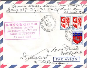 FRANCE 1968 FIRST FLIGHT COVER VIA LUFTHANSA PARIS - STUTTGART GERMANY CANC - Picture 1 of 2