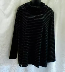 Kim Rogers Velour Cowl Neck Sweater Size PM NWT Black Sparkle Stripe Manga larga - Imagen 1 de 12