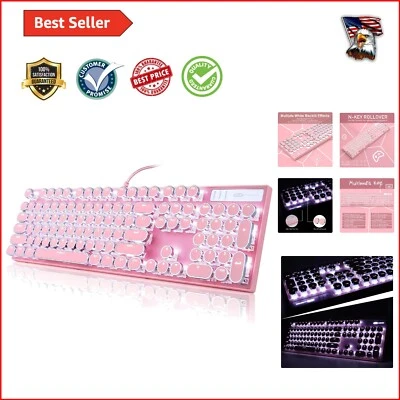 Cute Pink Mechanical Keyboard - Typewriter Style with Round Keycaps & Backlight - Image 1 of 4