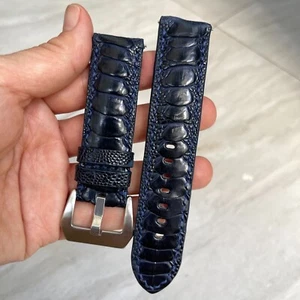 22mm/20mm Padded Blue Genuine OSTRICH Leg LEATHER SKIN WATCH STRAP BAND - Picture 1 of 9
