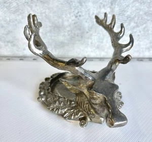 Elk Head Candle Holder Ink Well Trinket Mens Dish Ash Tray Silver Played Dept 56 - Picture 1 of 4