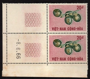 1967 RVN South Vietnam 2 Stamps Fruits Garcinia Mangostana MNH Color Tabs Dated - Picture 1 of 2