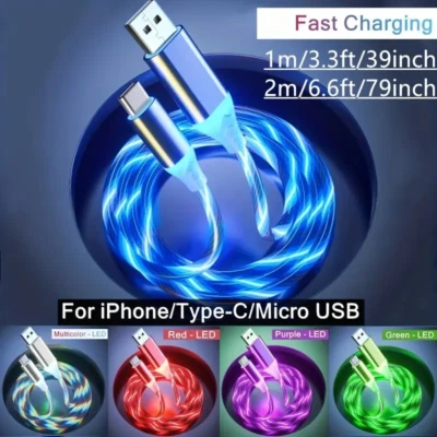 Flowing Glowing Light Cable (iPhone/Android/Type-C) FREE SHIPPING - Image 1 of 4