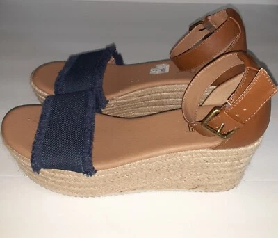 Brash Fabric Upper Vegan Leather Denim Twine Wedge sz 8.5 - Imagem 1 de 4