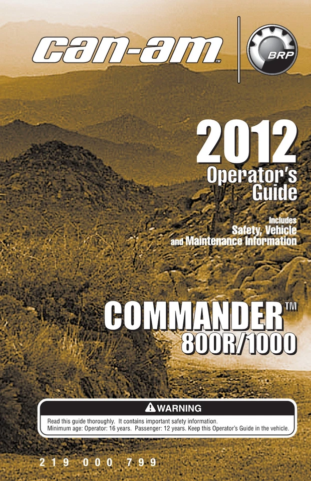 New Can-Am-Commander 800R 1000 2012 Owners Operators Manual Paperback Free S&H