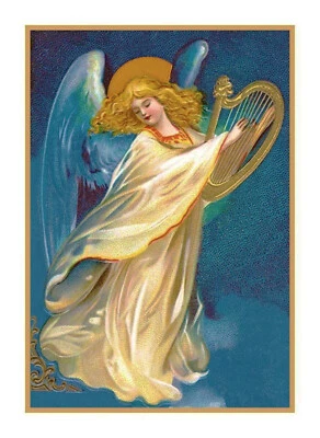 Victorian Vintage Christmas Angel #11 Harp Counted Cross Stitch Chart Pattern - Image 1 of 4