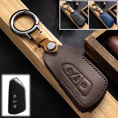 Funda de cuero genuino para llave de coche para VW MK4 MK8 Golf 8 ID.4 Seat Leon Skoda Foto 1 de 4