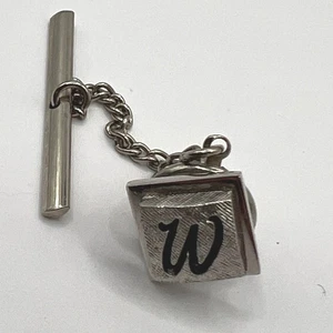 Vintage Swank Tie Pin Silver Tone Initial W Tie Tack - Picture 1 of 7