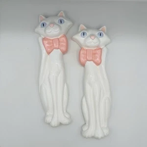 Set Targhe da Parete in Gesso Kitschy Bianco Gatti Retrò Stile Vintage - Foto 1 di 3