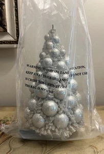 Bethany Lowe 10”x6”SILVER Bottle Brush Medium Xmas Tree-Glitter Encrusted- NOS - Picture 1 of 16