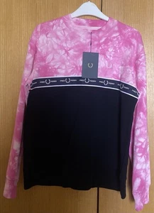 Ladies Vintage “ FRED PERRY “ Black Pink Tie Dye Sweatshirt Jumper Size 8 BNWT - Picture 1 of 13