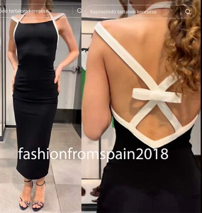 ZARA NEW WOMAN MIDI CONTRAST STRETCH HALTER DRESS BOW BLACK S,M,L 5584/206/800 - Picture 1 of 4
