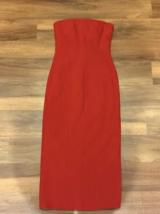 Zara Red Fitted Strapless Bodycon Midi Dress Medium Wedding Guest Timeless - Picture 1 of 4
