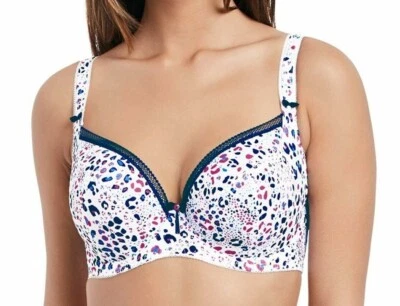 Freya Making Tracks Bra White Pink Animal 30E Underwired Plunge Balcony 5121 New - Image 1 of 4