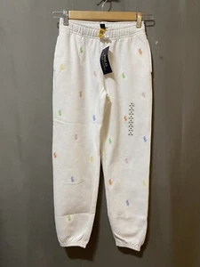 NWT POLO Ralph Lauren Girls Allover Pony Fleece Jogger Pants SZ 8-10 White/Multi - Picture 1 of 17
