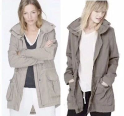 NUEVO CON ETIQUETAS, Chaqueta utilitaria James Perse Anorak, con capucha, bolsillos laterales, beige claro, talla 2 Foto 1 de 4