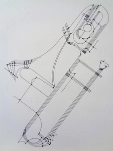 OP-Art Grafik Zeichnung, Geometrische Komposition, Titel TROMBONI, Burgschat - Bild 1 von 2