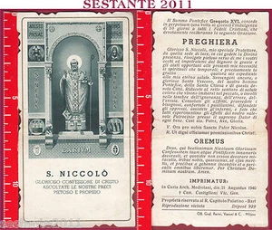 1197 SANTINO HOLY CARD  S. NICCOLò NICOLAUS NICOLA MEDIOLANI CURIA ARCH. PIEGA - Bild 1 von 1