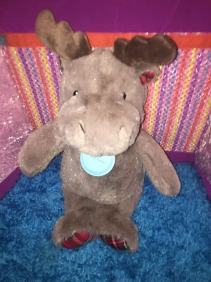 EUC-14” Cloud B Holiday Plush Brown Moose Plaid Red Soft and Snuggly - Image 1 of 4