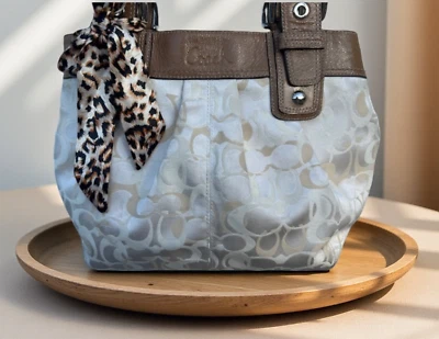 Coach Shimmery Creams & Tan Soho Pleated Optic Signature C Tote  Vegan Leather - Image 1 of 4