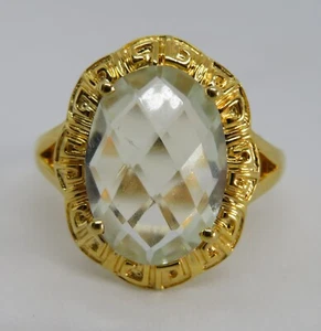 Sterling silver gilt & clear stone vintage Art Deco antique ring - size O - Picture 1 of 12