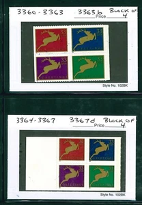 US Scott # 3360 - 3363 / 3363b & 3364 - 3367 / 3367d Reindeer Set of 2 Blocks - Picture 1 of 1