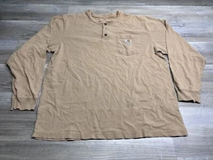 Vintage Carhartt Shirt Henley Pocket Tee Heavy Y2K Work Wear Langarm Beige L - Bild 1 von 12