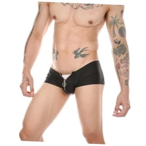 Mens Sexy Boxer Briefs Funny Metallic Zipper Underwear Low Rise Medium Black - Picture 1 of 7
