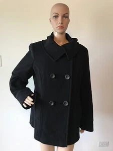 Preston And York Black Wool Blend Peacoat Double Breasted Jacket Pea Coat 10 M/L - Picture 1 of 12