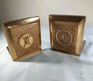 Sujetalibros Vintage Estilo Art Deco Monogramados "D" Metal Sólido Tono Cobre Fieltro Rojo - Imagen 1 de 10