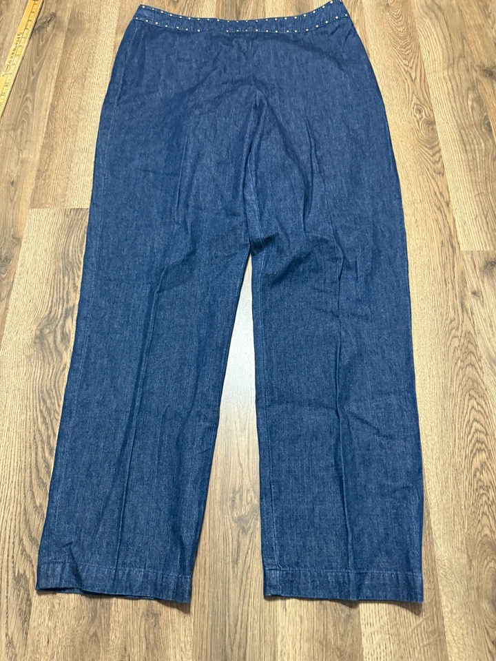 Calça jeans Josephine Chaus feminina tamanho 14 zíper lateral botões prata 40" comprimento - Imagem 1 de 4