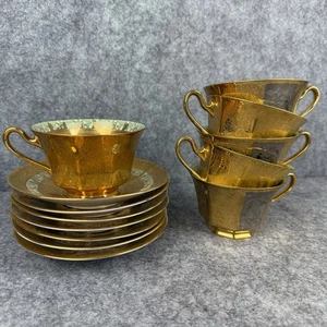 Bavaria Tirschenreuth 710 Tea Cups & Saucers 24K Gold Encrusted Art Deco - Picture 1 of 12