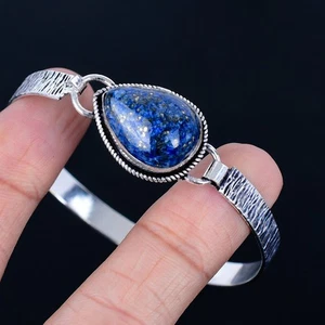 Lapis Lazuli 925 Silver Plated Handmade Cuff Bracelet of Free Size - Picture 1 of 3