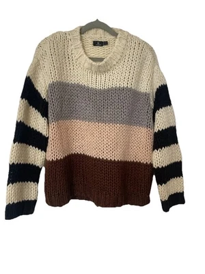 Volcom Crew “Classy Time” Pullover Striped Sweater Women’s L Chunky Open-knit - Image 1 of 4